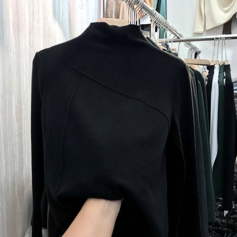 Uveng Uveng Velvet Half High Collar Bottom Shirt Women 2024 Autumn And Winter New Foreign Style Slim Warm Students Long Sleeve T Shirt Women Jacket