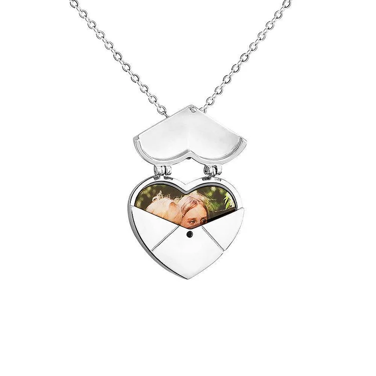 Custom Photo Heart Envelope Locket Necklece