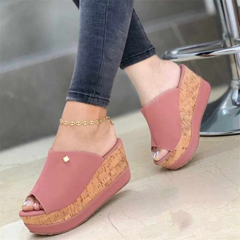 Wedge Slippers Women Shoes 2021 Summer Peep Toe Sandals Fashion Platform Slippers Outdoor Casual Flip Flops Female Heels Slides