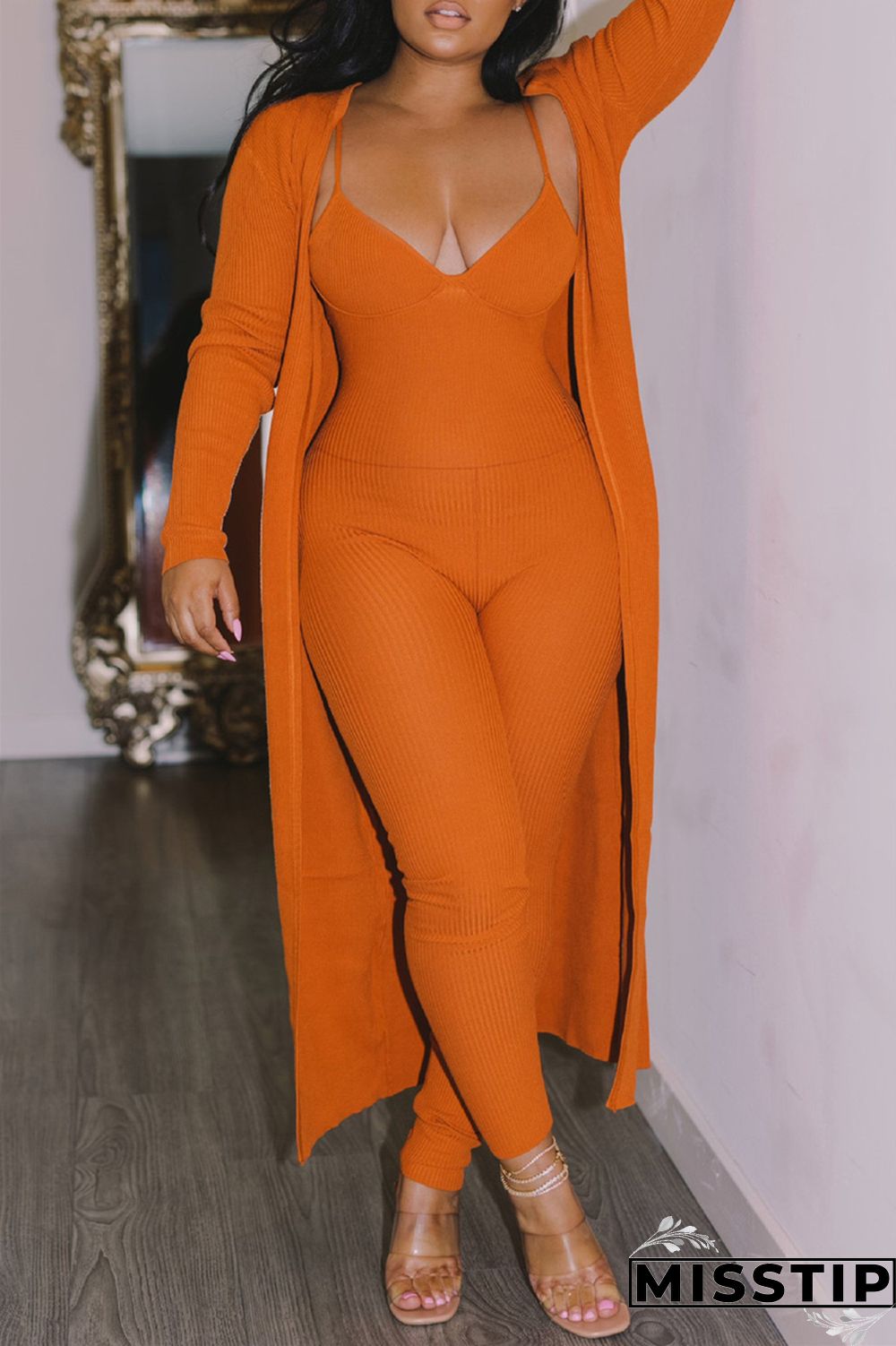 Red Fashion Casual Solid Cardigan V Neck Long Sleeve Two Pieces