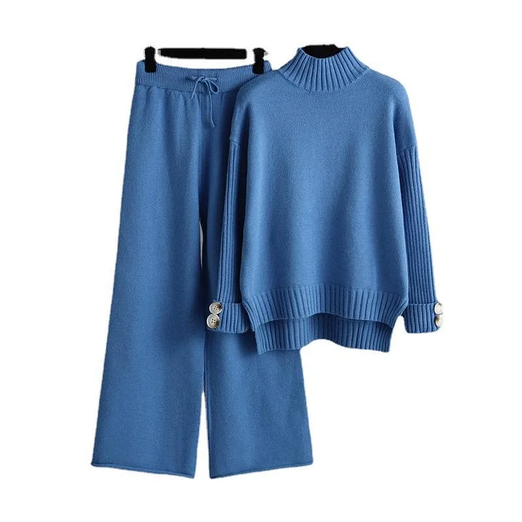 PASUXI New Winter Knitted Suit Women Temperament Half Turtleneck Sweater Thickened Outer Wear Loose Two Piece Suit huanwei