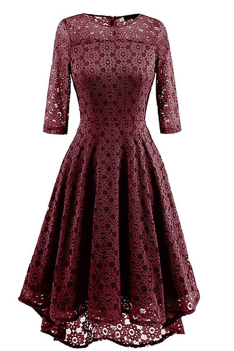 Burgundy Lace A-line Prom Dress With Sleeves - BlackFridayBuys