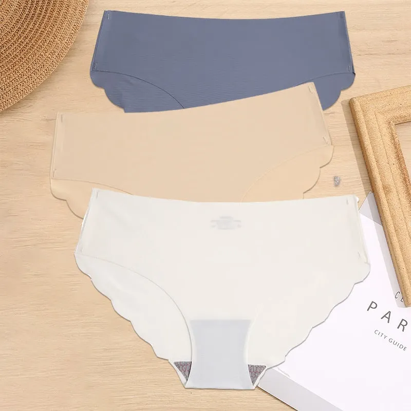FINETOO 3PCS/Set M-XL Seamless Ice Silk Women Panties Sexy Pantys 7 Solid Colors Breathable Pantys Underwear For Girls Lingerie