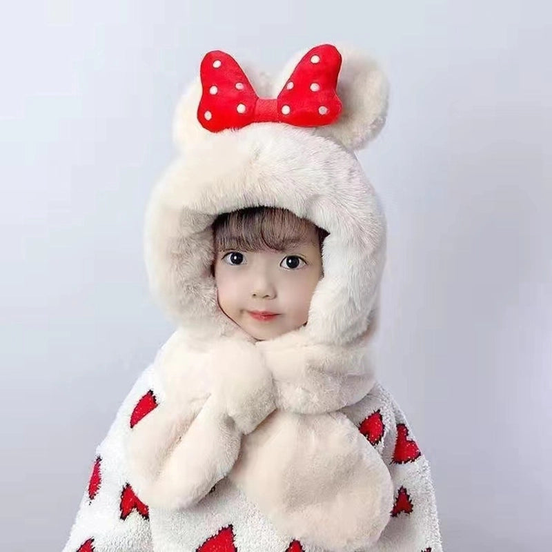Children's Hat Scarf Integrated Autumn And Winter Two-Piece Suit Warm And Cute Thickened Baby Cap Boys And Girls Winter Earmuffs Hat