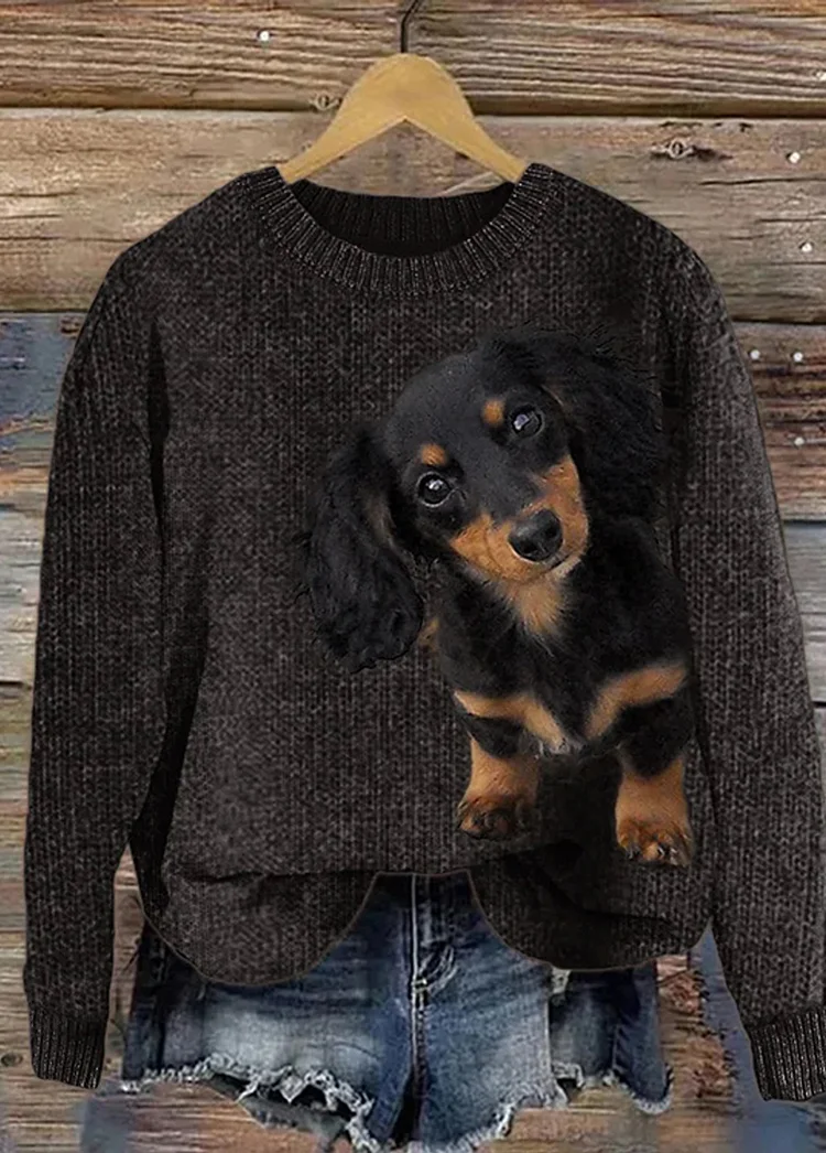 Long Haired Dachshund Dog Cozy Knit Sweater