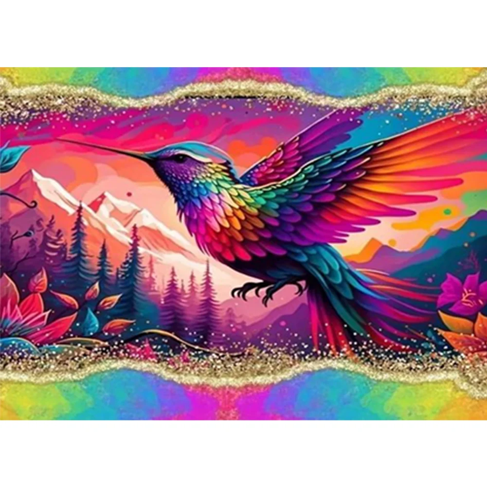 Rainbow Border Hummingbird 40*30cm(canvas) full round drill diamond painting