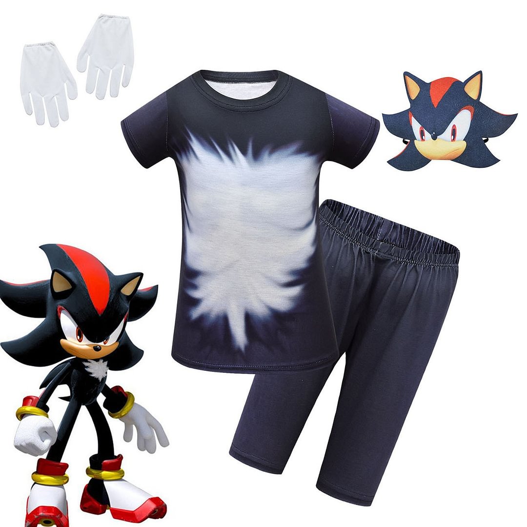 Sonic the Hedgehog Cosplay Costume T-shirt Shorts Mask Gloves Suit for Boys Girls