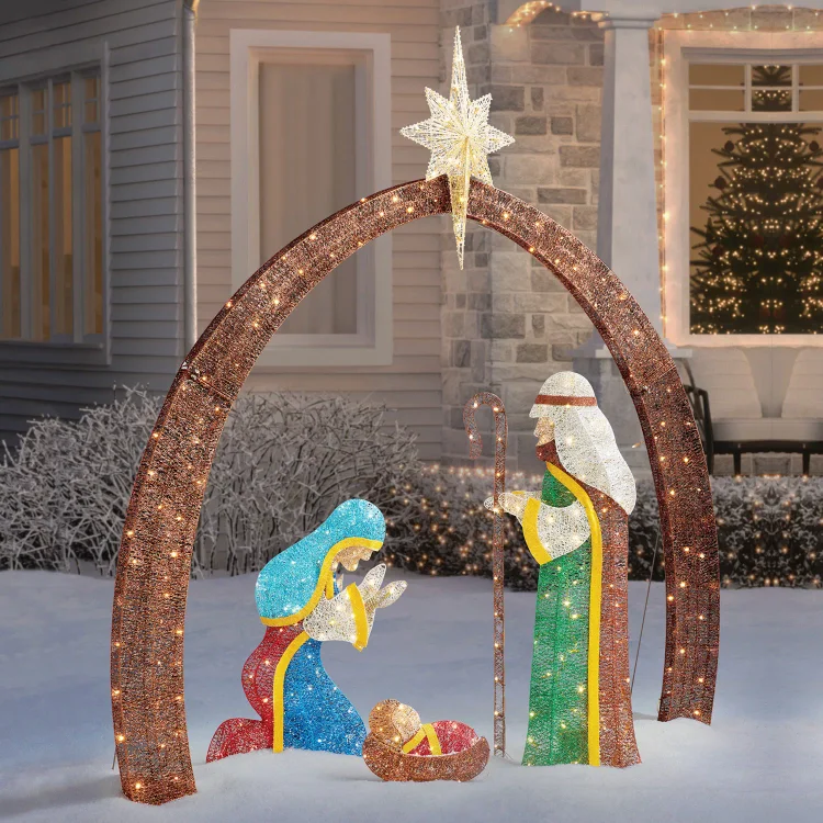 🔥kukelife🔥7.5' Pre-Lit Twinkling Nativity Set
