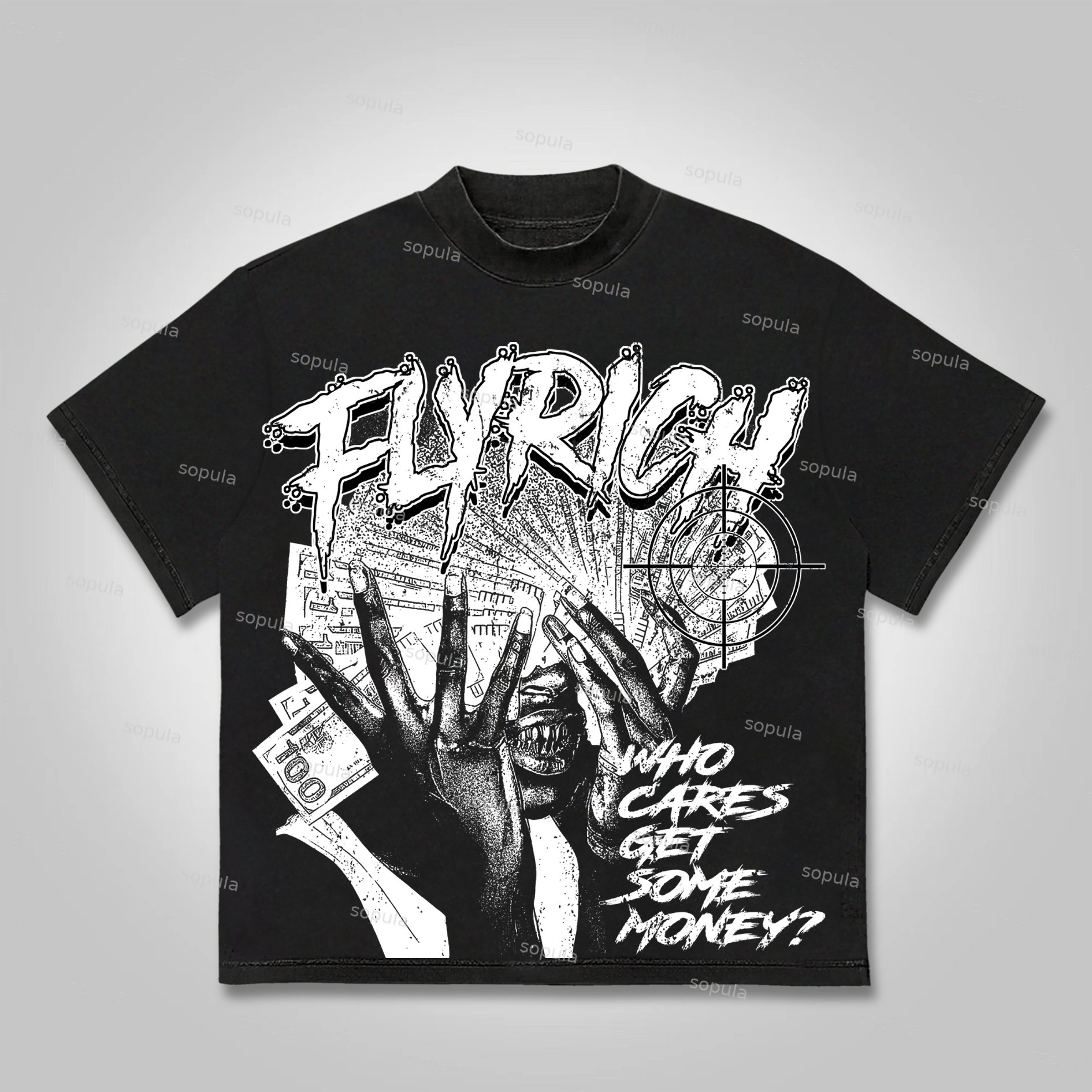 Sopula Fly Rich Get Some Money Portrait Money Graphic Cotton T-shirt