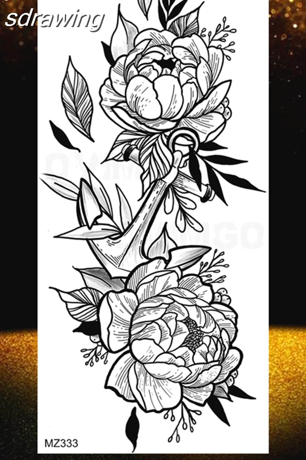  Black Rose Flower Temporary Tattoos Fake Waterproof Tatoo Body Art Arm Leg Floral Peony Bloosom Tattoo Stickers Makeup 928-0