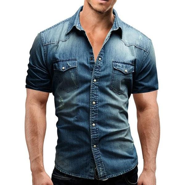 Men's Denim Short Sleeve Shirt - VSMEE