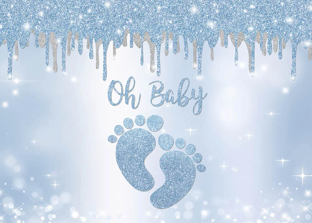 Blue Footprint Oh Baby Shower Backdrop RedBirdParty