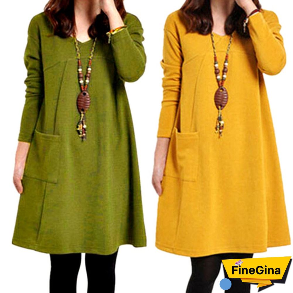 Zanzea Women V Neck Long Sleeve Casual Loose Tops Shirt Jumper Dress Plus Size