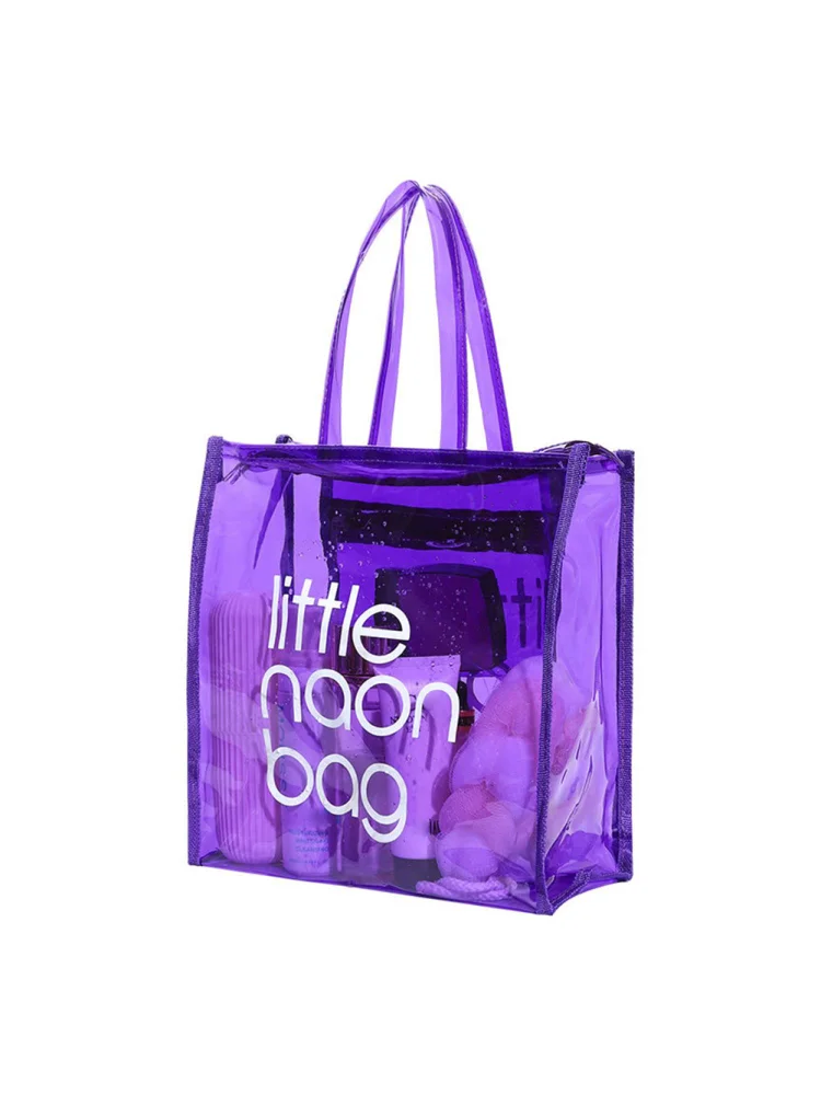 PVC Transparent Handbag Clear Large Capacity Waterproof Beach Tote (Purple)
