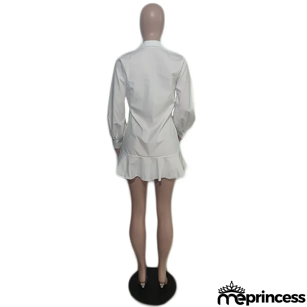 Women Fall Button Solid Long Sleeve Shirt Dress