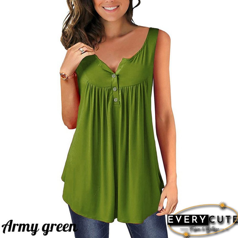 Fashion Women Clothes Spring Summer Casual Sleeveless Camisole Tops Solid Color Cotton Button-down Shirts Ladies Plus Size Loose Cami Tank Top Deep V-neck Halter Blouse