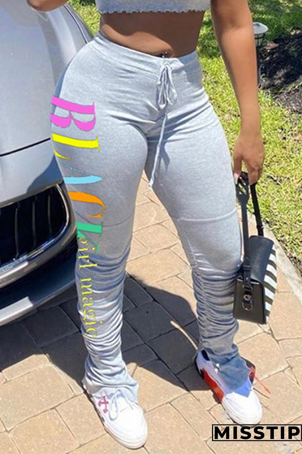 Light Green Fashion Casual Letter Printed Sports Pants