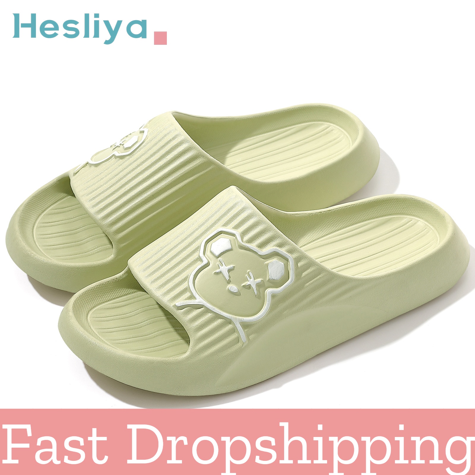 Shower Bath Slippers Women Men Thick Platform Flat Bear Cat Cartoon Slipper Flip Flops Summer Beach Sandals Lady House Slides