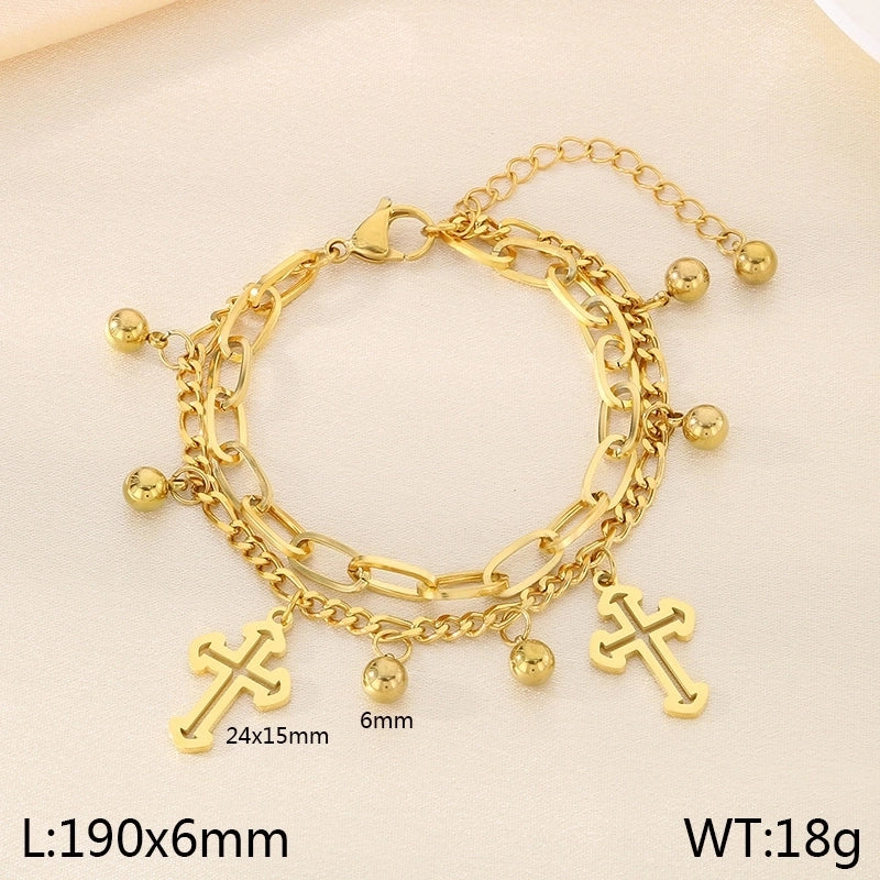 Elegant Minimalist Streetwear Cross 304 Stainless Steel 18K Gold Plated Bracelets In Bulk
