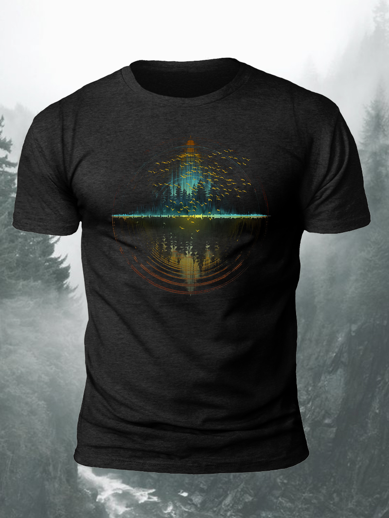 Geometric Sunset Forest Print Short Sleeve Men's T-Shirt