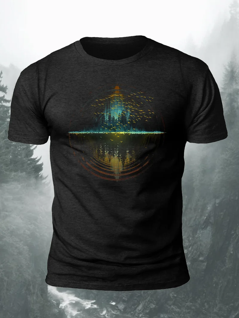 Geometric Sunset Forest Print Short Sleeve Men's T-Shirt in  mildstyles