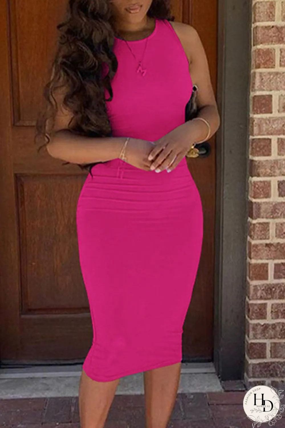 Cyan Casual Solid Split Joint O Neck Pencil Skirt Dresses