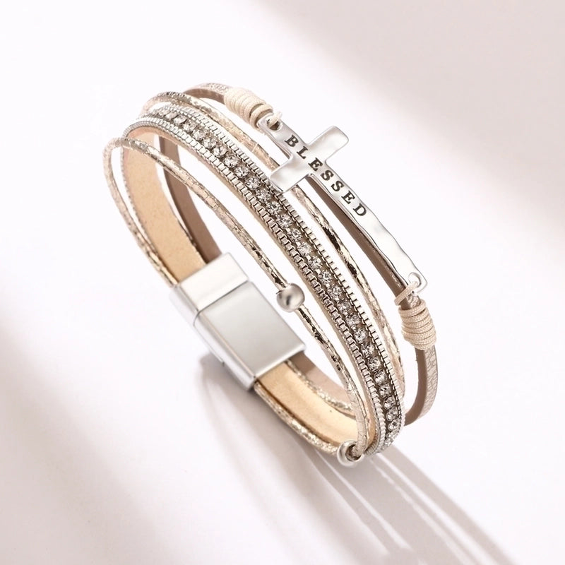 Casual Cross Pu Leather Alloy Braid Hollow Out Women’s Men’s Bracelets