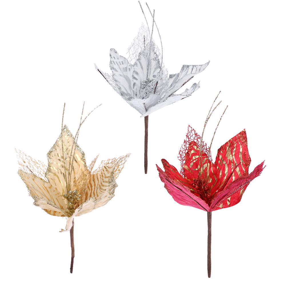 

Glitter Artificial Flower Christmas Tree Topper Ornament Home Party Decor, Red, 501 Original