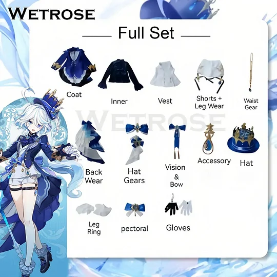 [Wetrose] In Stock SSR Furina Focalors Genshin Impact Cosplay Costume Black White Set