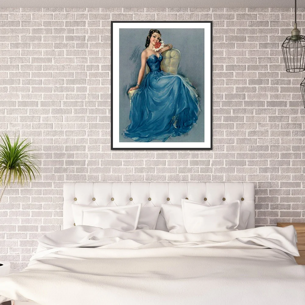 Full Round Diamond Painting 30*40cm - Woman In Blue Dress