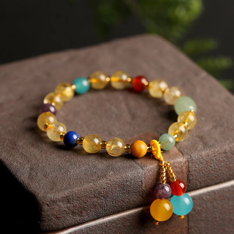 Natural Citrine Red Agate Crystal Happiness Charm Bracelet