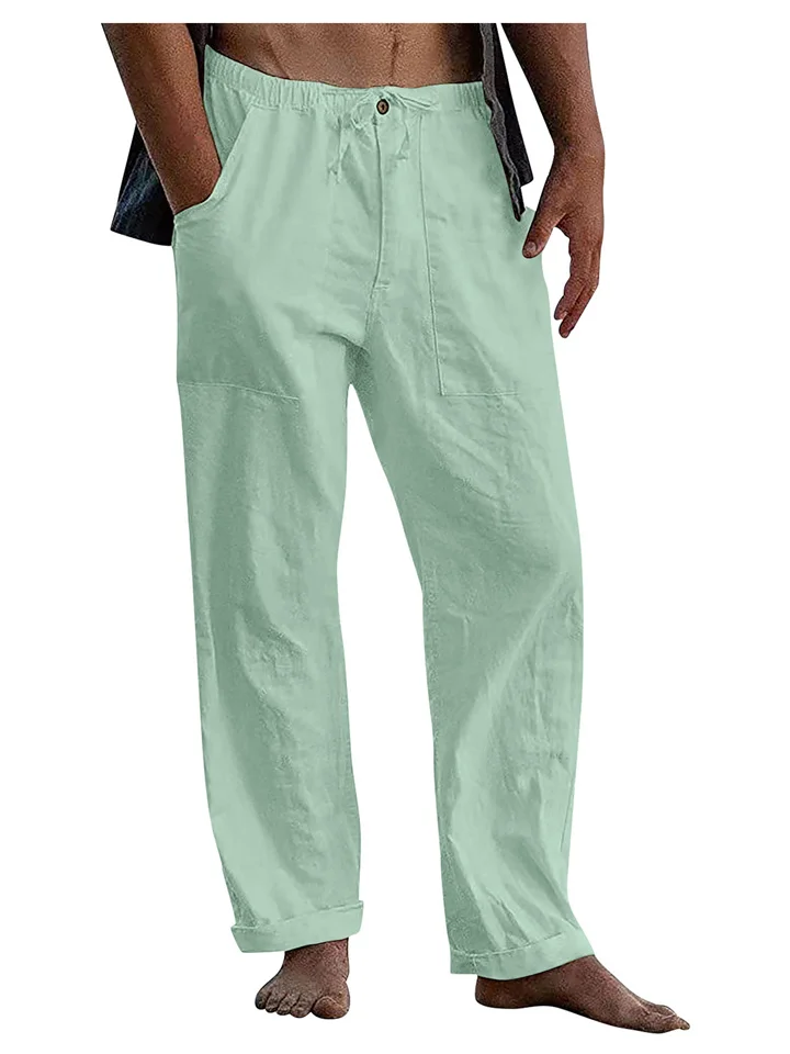 Men's Linen Pants Yoga Beach Loose Casual Summer Waist Drawstring Loose Pants-JRSEE