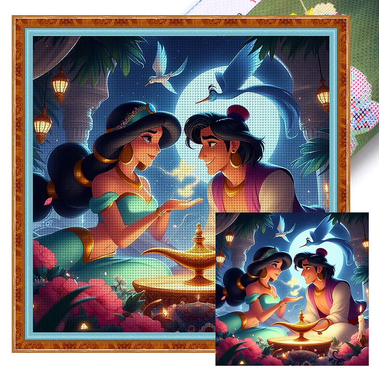 【Huacan Brand】Disney Aladdin And Princess Jasmine 11CT Stamped Cross Stitch 40*40CM