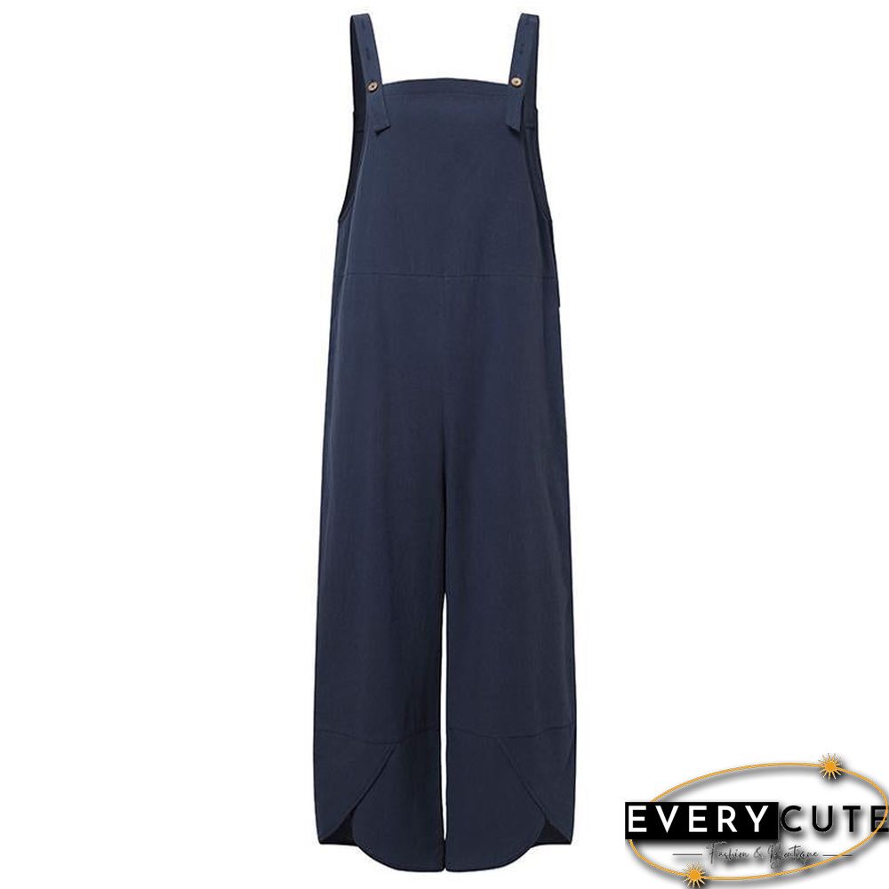 Spaghetti Strap Solid Color Side Pocket Overall Jumpsuit