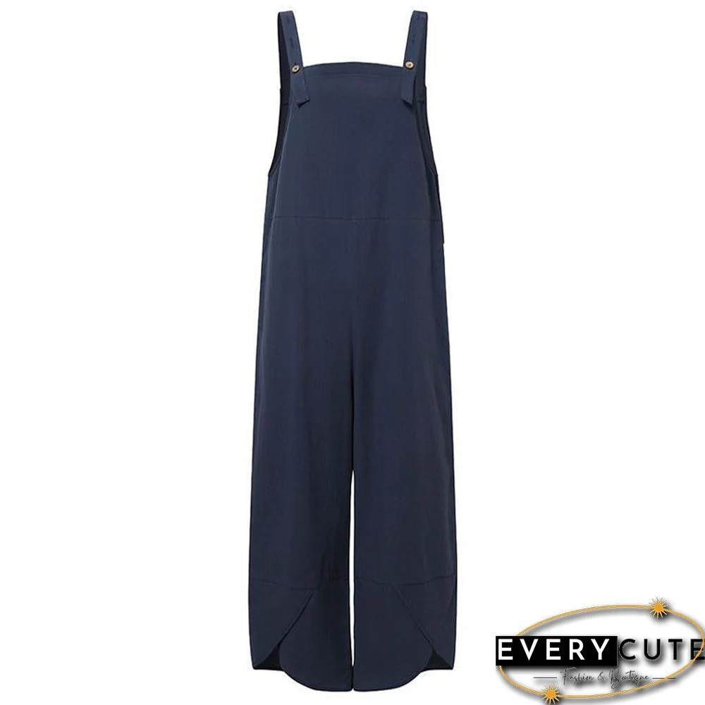 Spaghetti Strap Solid Color Side Pocket Overall Jumpsuit