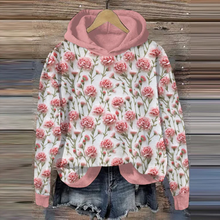 Wearshes Fashion Casual Floral Printed Long Sleeve Hoodie