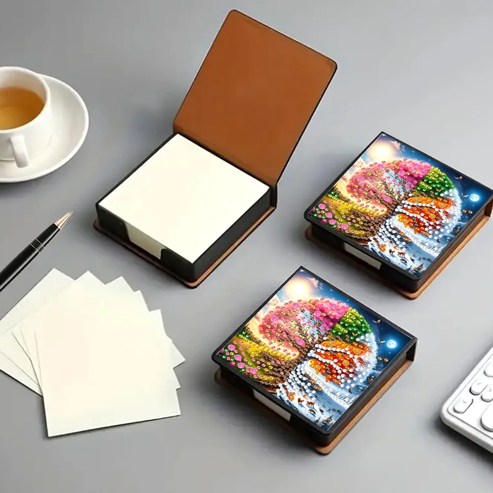 PU Tree Diamond Painting Notecard Box with Papers for DIY Art Craft
