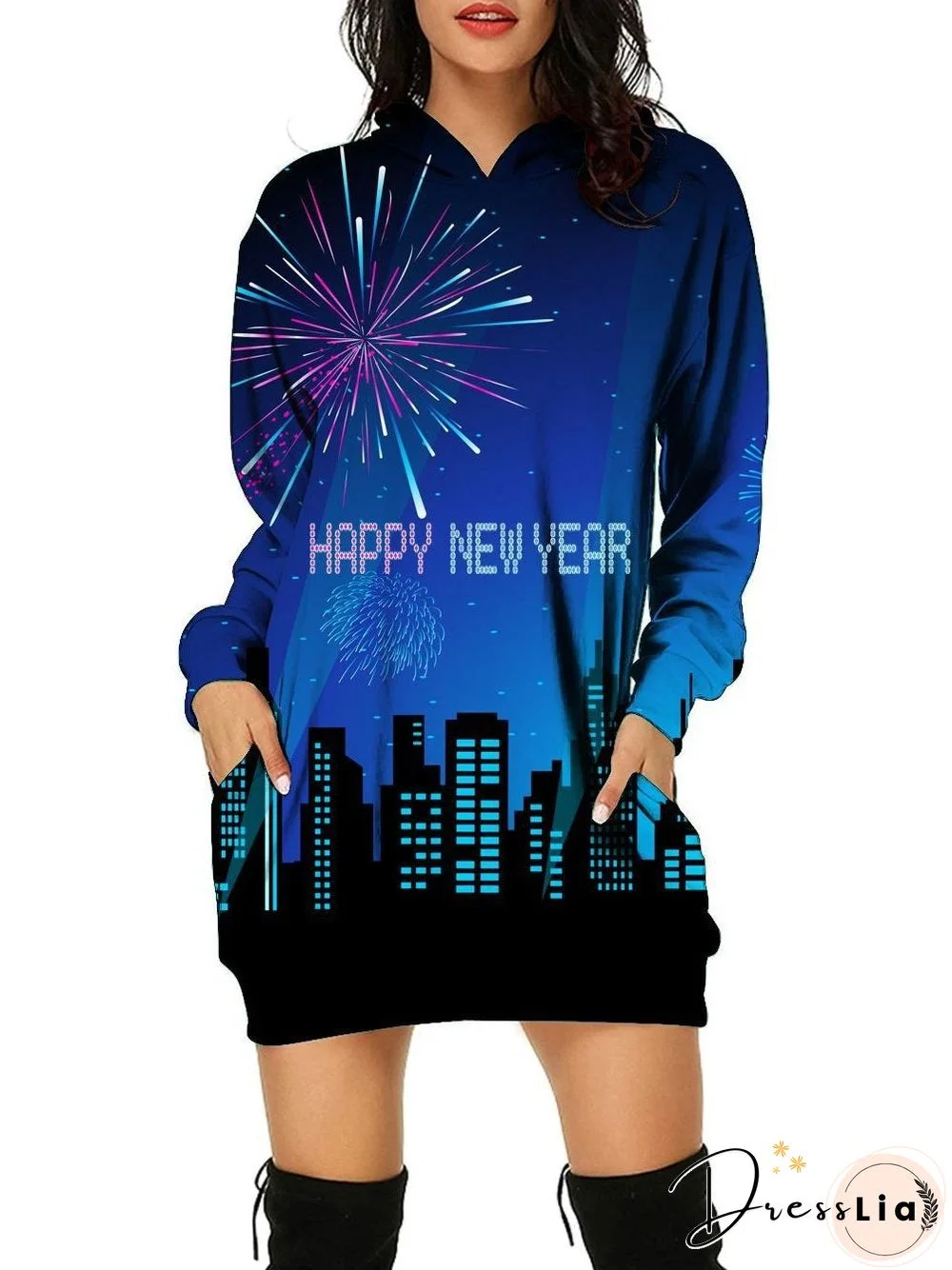 Happy New Year Fireworks Printed Top With Hat