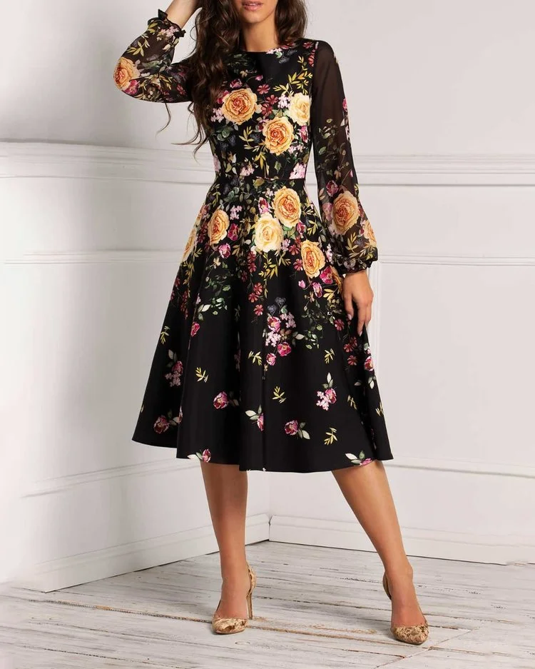 Fashionable Versatile Floral Print Dress
