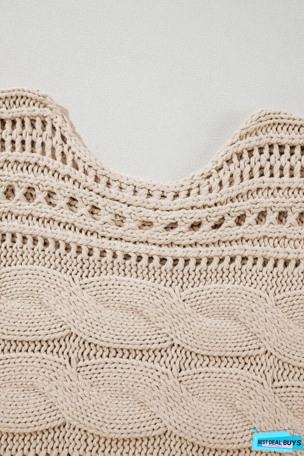 Smoke Gray Hollow-out Cable Knit Cropped Sweater
