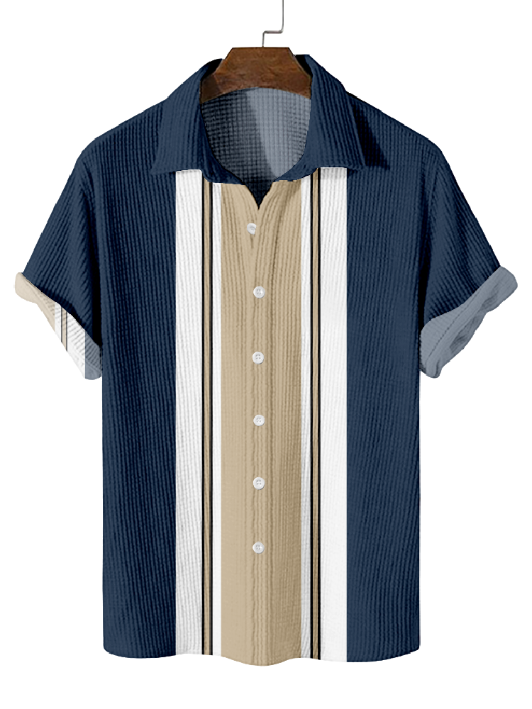 Men's Classic Textured Striped Short-Sleeved Shirt  0734