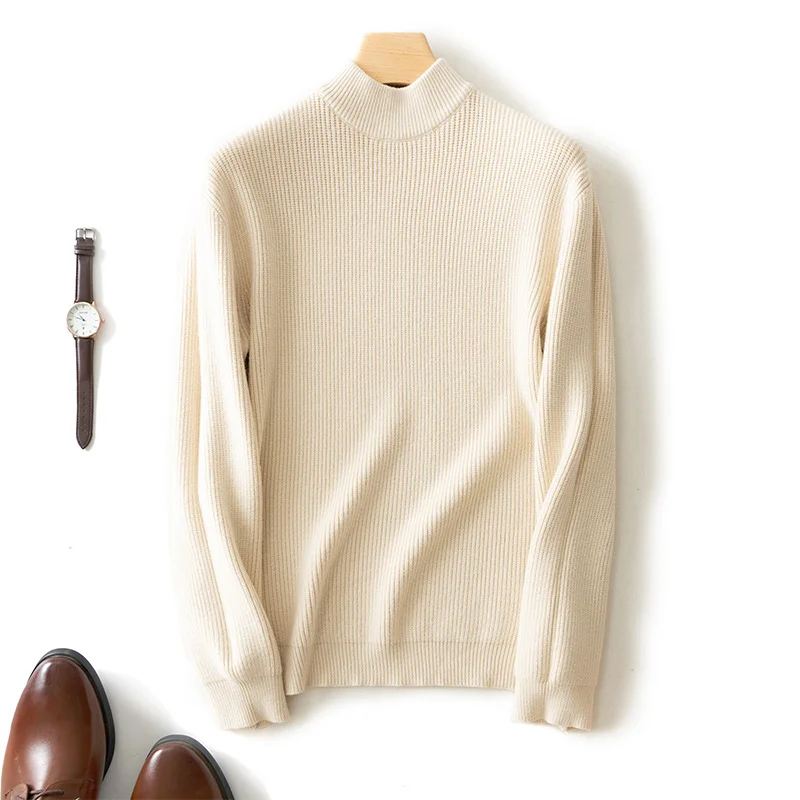 Men's Thickened  Half-high Neck Thin Solid Color Wool Sweater