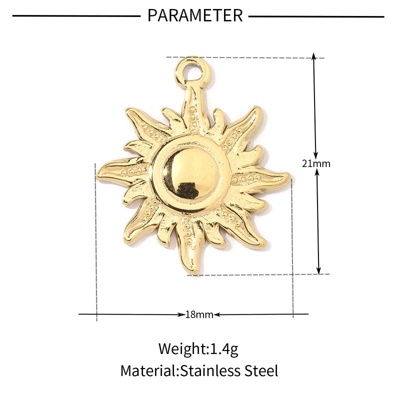 A Pack Of 3 201 Stainless Steel 18K Gold Plated Sun Star Polished Pendant