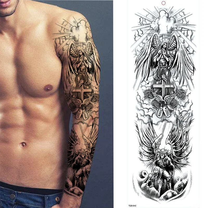 1 Sheets Full Arm Leg Extra Large Temporary Tattoos, Body Art For Men And Women - Wolf,Tiger,Bear,Warrior,Tribal Symbol 515-1