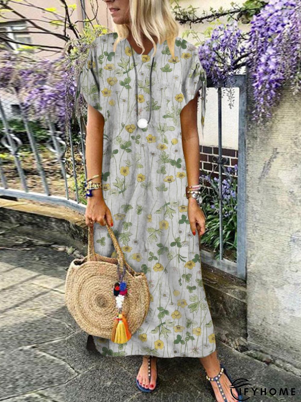 Casual Cotton-Blend Short Sleeve Weaving Dress | IFYHOME