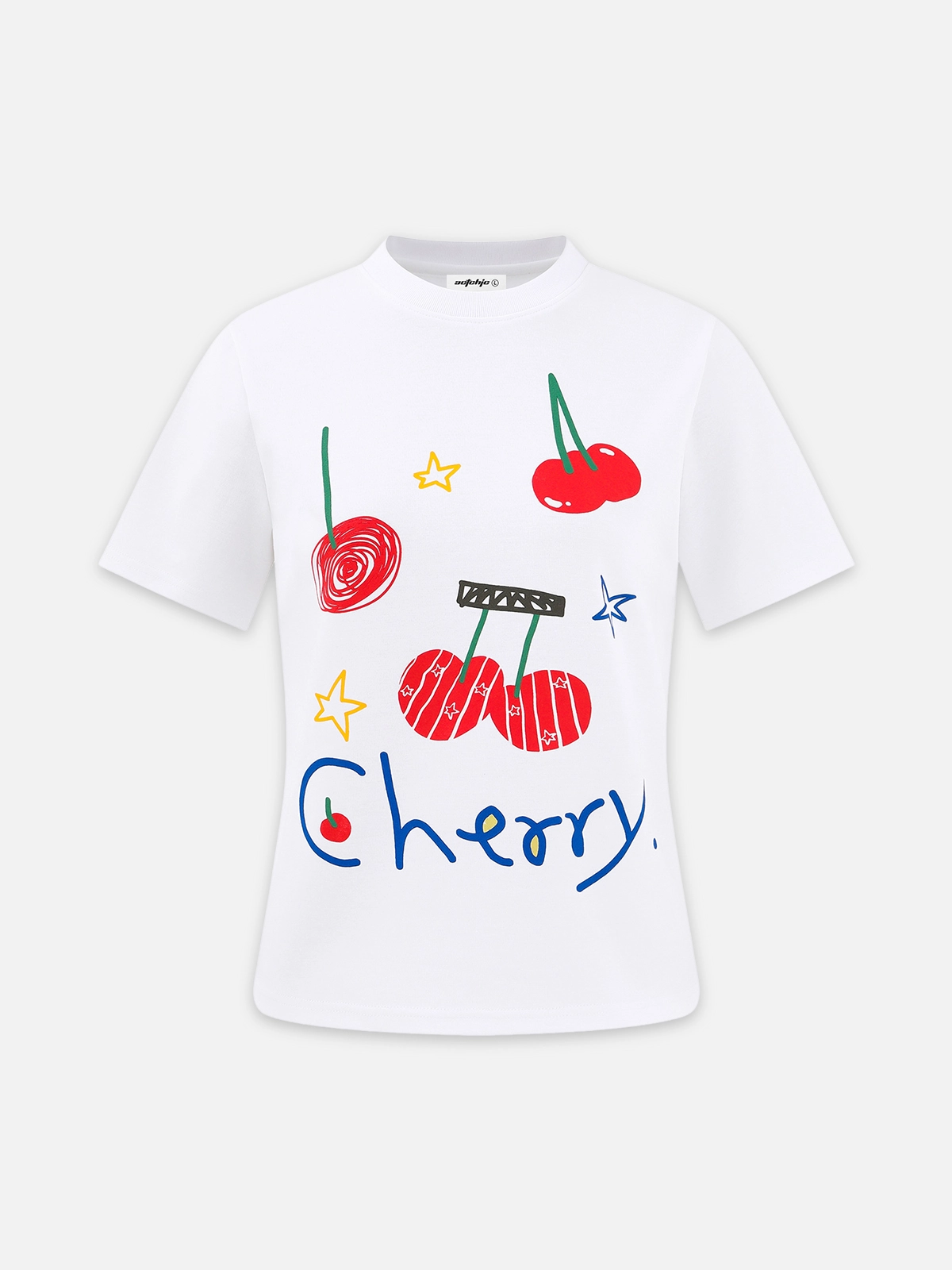 White Act Chic Vintage Cherry Star Print Tee Front