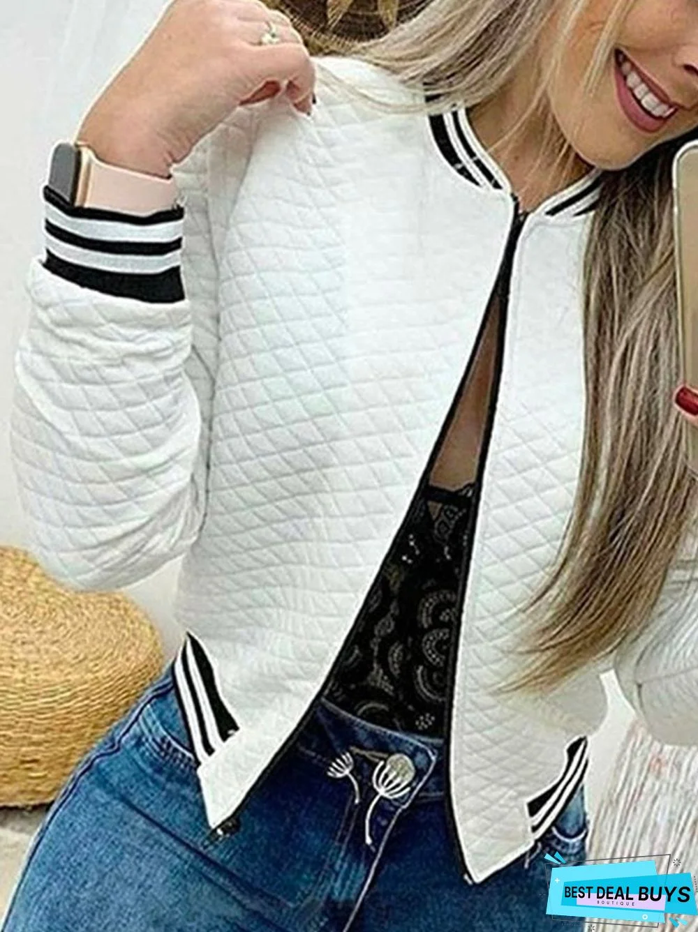 Loosen Plain Stand Collar Outerwear