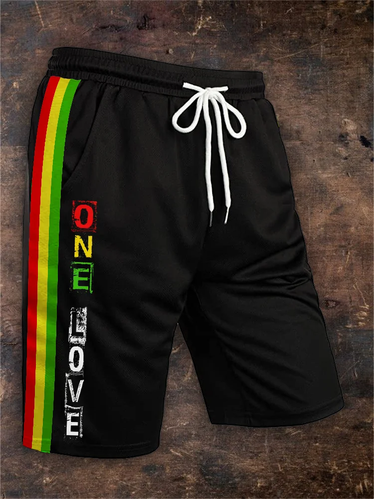 BrosWear Men's Reggae Lover One Love Rasta Stripe Shorts