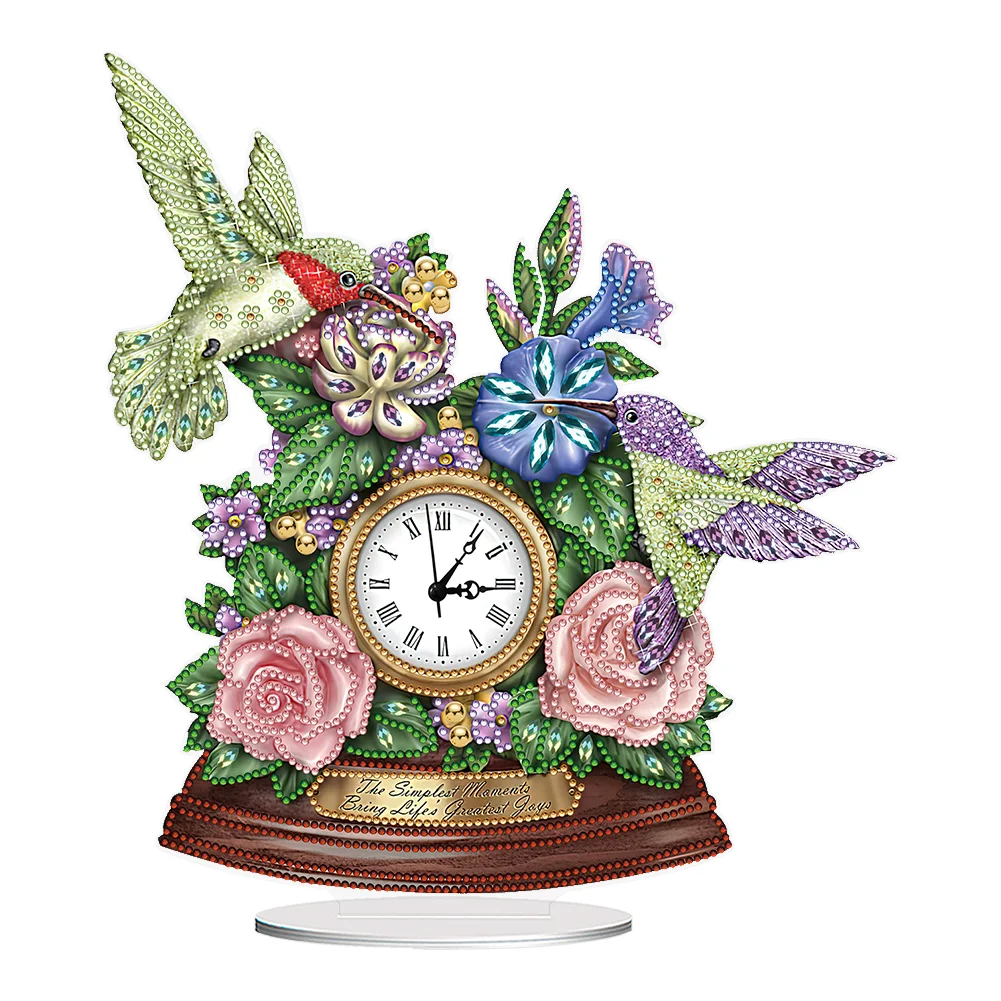 DIY Flower Hummingbird Special Shape Acrylic Diamond Painting Clock Art Craft