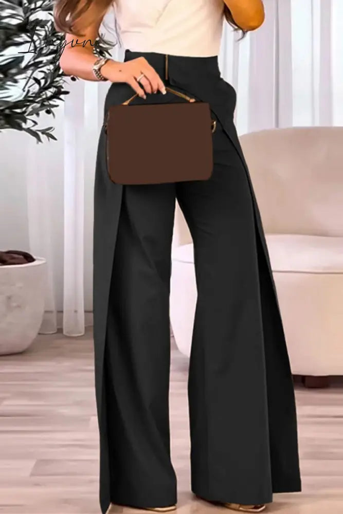 Ingvn - Casual Solid Patchwork Regular High Waist Conventional Color Bottoms Black / S Bottoms/Pants